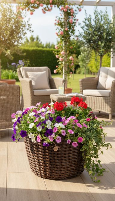 Großer Übertopf aus Rattan mit 20 Litern Volumen Rattan-Übertopf