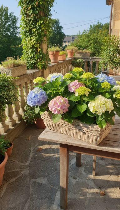 Moderner Rattan-Übertopf für den Balkon Rattan-Übertopf für den Balkon